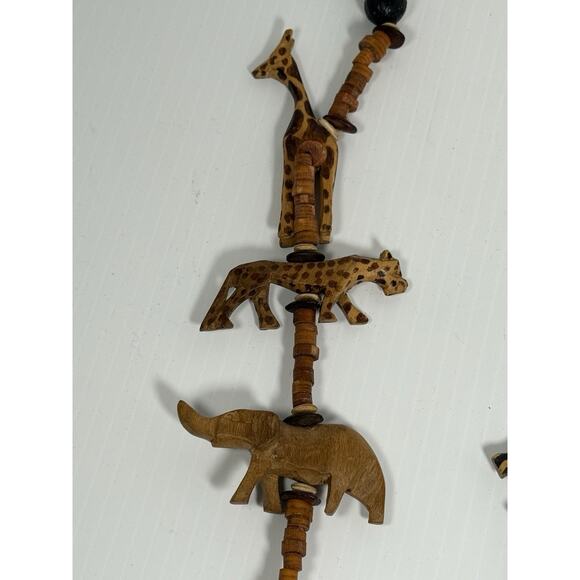 Hand Carved Wooden Necklace Beads Safari Animals Tribal 31" Zebra Elephant More - Picture 9 of 11